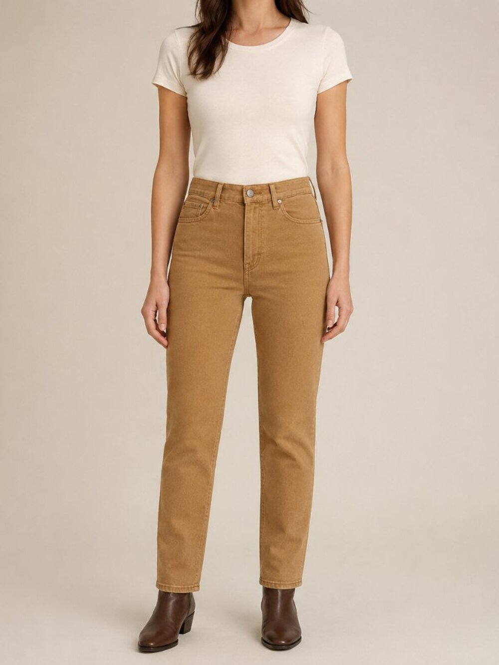 NWT Tractr Camel High Rise Slim Straight Jeans Size 4/27